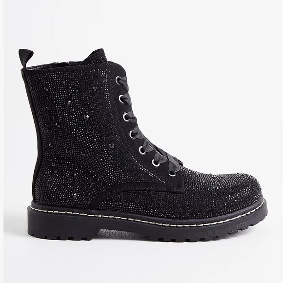 torrid Shoes - Torrid BETSEY JOHNSON RHINESTONE COMBAT BOOT - BLACK (9.5 WW) LAST ONE!